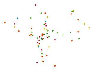 Obraz premium A bunch of colorful candy pieces are scattered across a white background