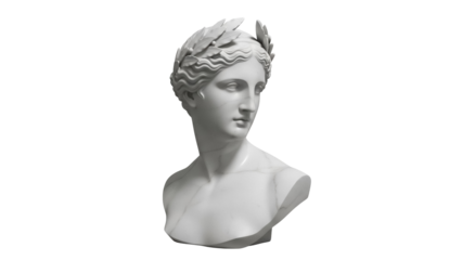 Marble bust of a woman with laurel wreath isolated PNG, ancient sculpture on transparent background for art and design projects