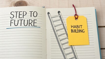 Ladder sketch and tag representing habit building on a notebook page