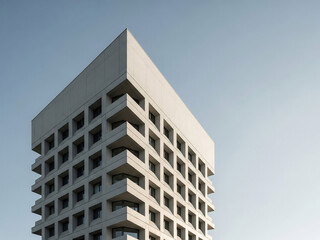 Obraz premium ミニマルな建物、幾何学模様と空の青