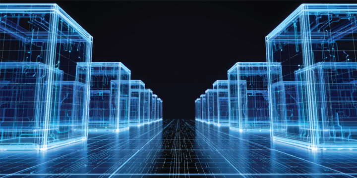 Abstract blue business background with futuristic binary code featuring a digital growth chart and financial data arrows alongside a medical pulse line concept for health and technology information