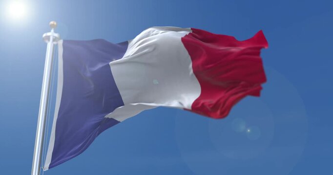 French Tricolor Flag Waving in Daylight Honoring Bastille Day 14 July 1789