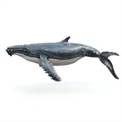 Humpback Whale Full Body Side View on White Background A I Generated gray