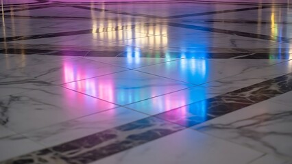 Obraz premium Colorful Lights Reflected on Marble Floor.