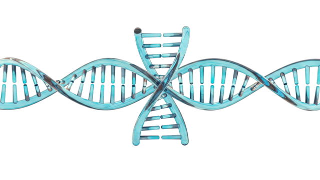 3D Blue DNA Double Helix on White Background - Powered by Adobe