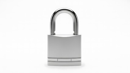 Shiny silver padlock symbolizing digital data security and personal privacy protection concept on white background
