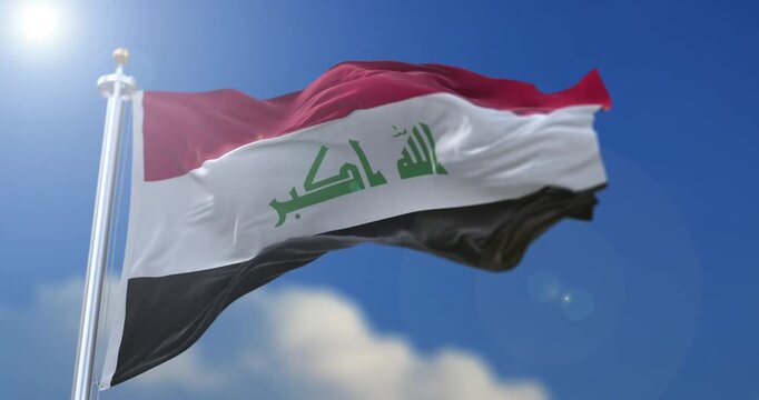 Iraq National Flag Waving in Slow Motion with Warm Sunlight for Editorial Video Use