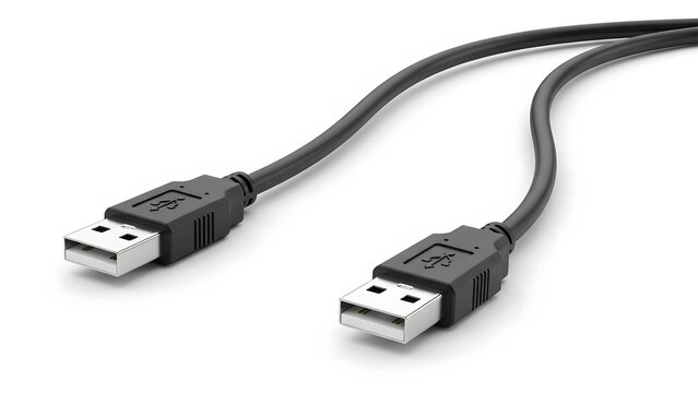 Black USB cable with two type-A connectors on a white background