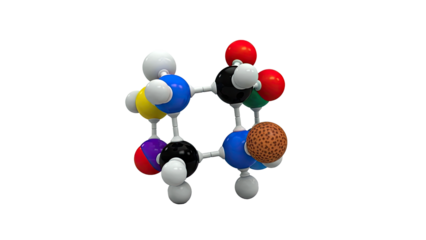 3D molecular model with colored spheres representing atoms