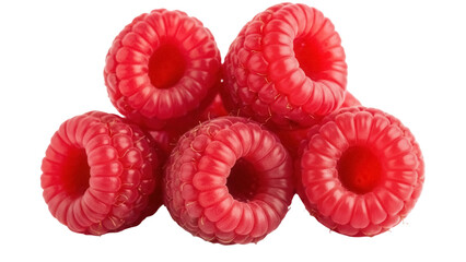 Pile of fresh red raspberries isolated PNG, juicy summer fruit on transparent background for...