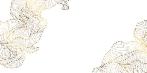 Vector gold floral pattern, elegant line art flowers and leaves, luxury background. Modern design border, frame, wedding cards, branding and decorative template © marylia17