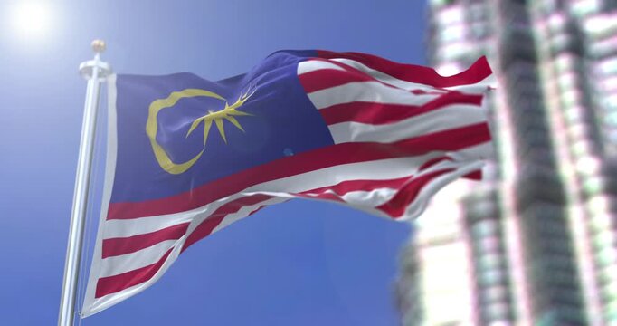 Malaysia National Flag Waving in Daylight Celebrating Independence Day 31 August 1957