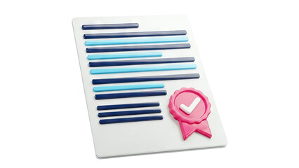 3D Certificate Document with Checkmark Seal