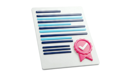 3D Certificate Document with Checkmark Seal