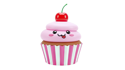 Kawaii Cupcake with Cherry and Pink Frosting