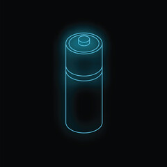 Fototapeta premium Neon battery icon glowing on a dark background, symbolizing energy, power, and electricity
