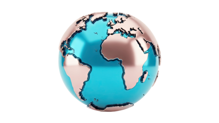3D Globe with Rose Gold Continents and Teal Oceans