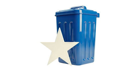 Blue trash can with a white star in front