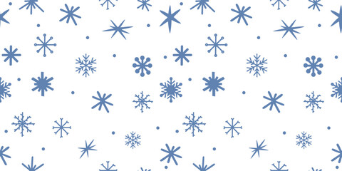 Fototapeta premium Winter snowflake seamless pattern in soft blue palette