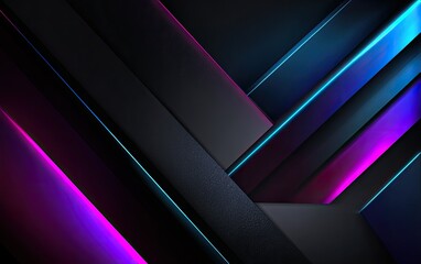 Abstract dark geometric planes with vibrant neon pink and blue light accents