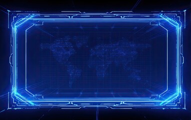 Futuristic holographic display showing a digital world map on a dark, futuristic background