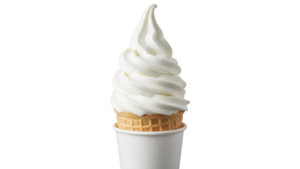 Vanilla soft serve ice cream cone in a cup isolated PNG, sweet dessert for summer treat and party celebration