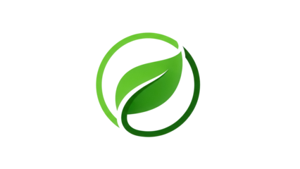 Green leaf in circle isolated PNG, eco-friendly logo design element on transparent background, nature symbol for organic products and sustainable business