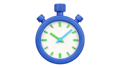 3D Blue Stopwatch with Green and Blue Hands