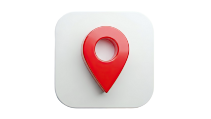 3D Red Map Pin Icon on White Rounded Square