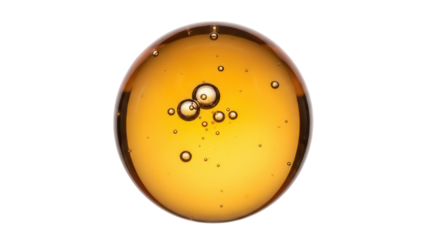 Golden honey drop isolated PNG on transparent background, viscous liquid with air bubbles for food and cosmetic product design