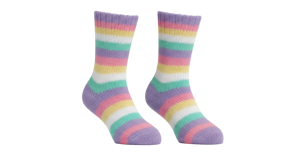 Striped pastel socks PNG isolated on transparent background, colorful cotton knitwear for kids and adults, fashion apparel