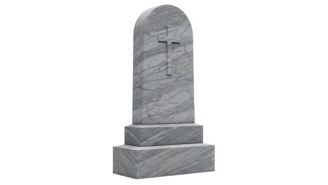 Marble headstone with cross isolated PNG, religious monument for cemetery or memorial, stone grave marker on transparent background