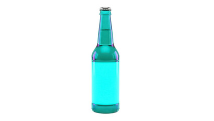 Vibrant turquoise glass beer bottle isolated PNG on transparent background, refreshing drink container for summer party and beverage ads