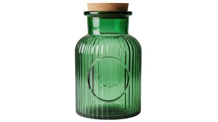 Green glass jar with cork lid isolated PNG, vintage apothecary bottle for home decor and storage on transparent background