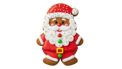 Gingerbread Santa Claus cookie isolated PNG, festive holiday treat for Christmas and New Year s celebrations on transparent background