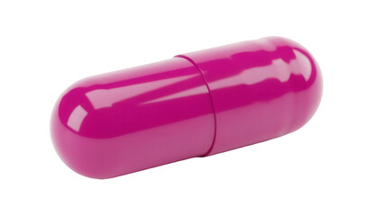 Magenta capsule isolated PNG on transparent background, single medical pill for healthcare and pharmaceutical use
