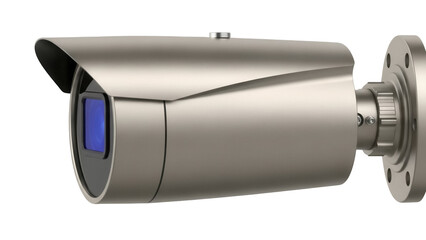 Modern silver security camera PNG isolated on transparent background, surveillance equipment for safety and protection