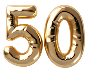 This design features the number fifty in a golden style. It shines brightly and stands out due to its luxurious feel. The background is transparent, making it suitable for various uses