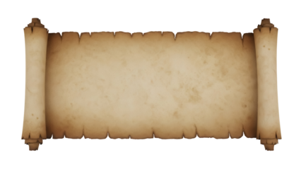 Aged parchment scroll isolated PNG, antique paper roll with torn edges for historical documents and treasure maps on transparent background