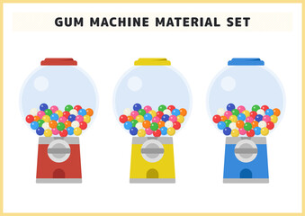 レトロなキャンディマシン カラフルなガムボールマシンのイラストセット 子供向けイベントや販促用ベクター素材