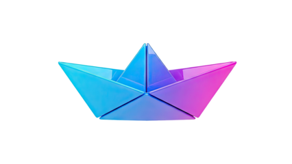3D Paper Boat with Blue and Pink Gradient