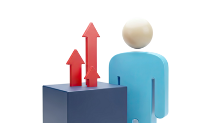 3D Abstract Figure with Upward Arrows and Cube