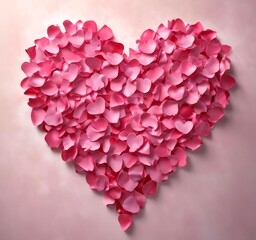 Love heart made from rose petals, soft lighting, romantic mood, clean background