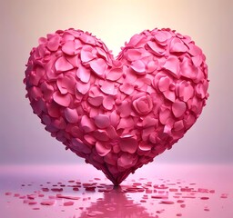 Love heart made from rose petals, soft lighting, romantic mood, clean background