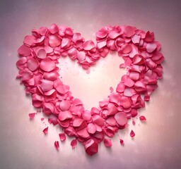 Love heart made from rose petals, soft lighting, romantic mood, clean background