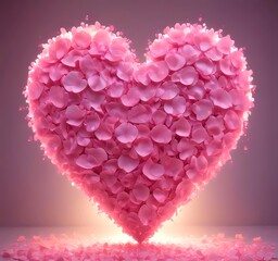 Love heart made from rose petals, soft lighting, romantic mood, clean background