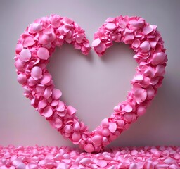 Love heart made from rose petals, soft lighting, romantic mood, clean background
