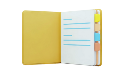 Open yellow notebook with colorful tab dividers