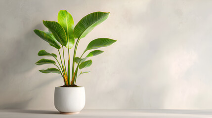 Scandinavian style interior mockup with snake plant and empty white wall for text or art