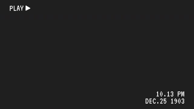 VHS tape playing ideal for films, documentaries, or youtube videos, this retro black screen with playback and timestamp overlays exudes a vintage aesthetic.